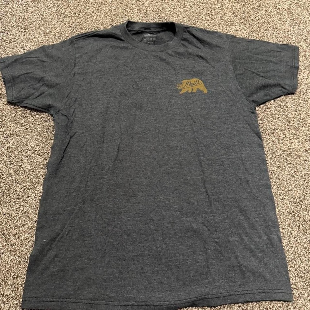 Gray O'Neill California Republic t-shirt with gold bear graphic, size M